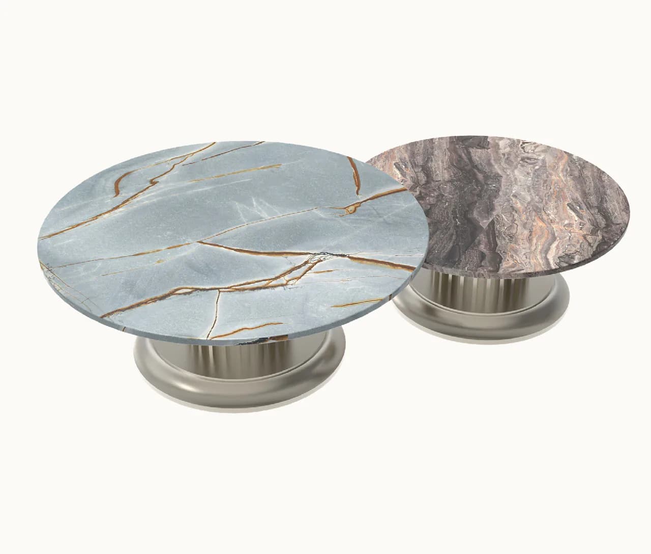 Round nesting coffee tables, front view