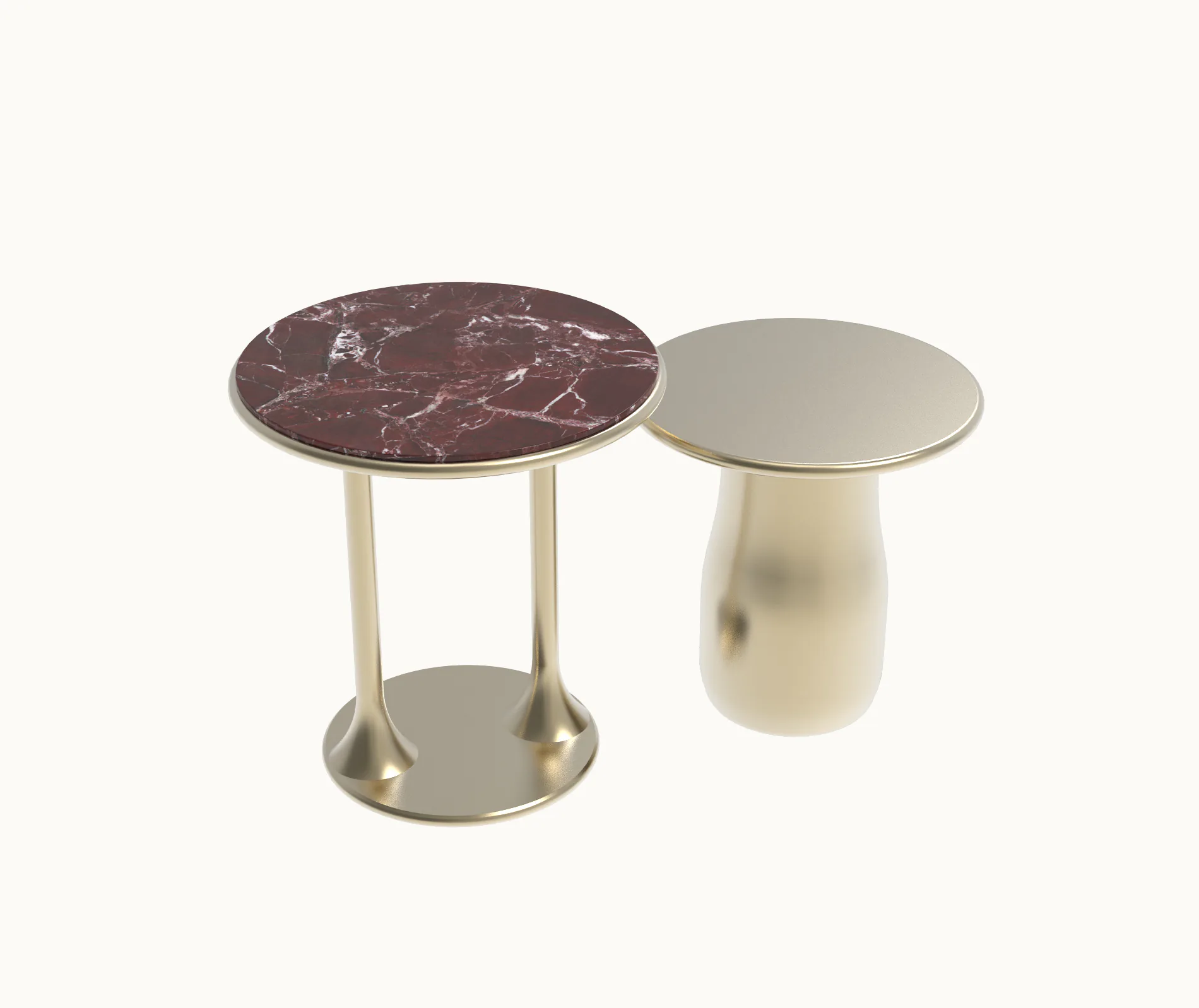 Burgundy stone and ivory side table pair